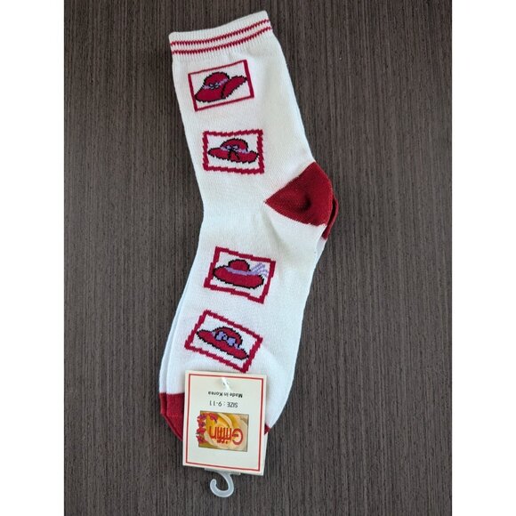 White & Red Ladies Fashion Socks Size 9-11 Perfect for Red Hat Society Event - Picture 1 of 4